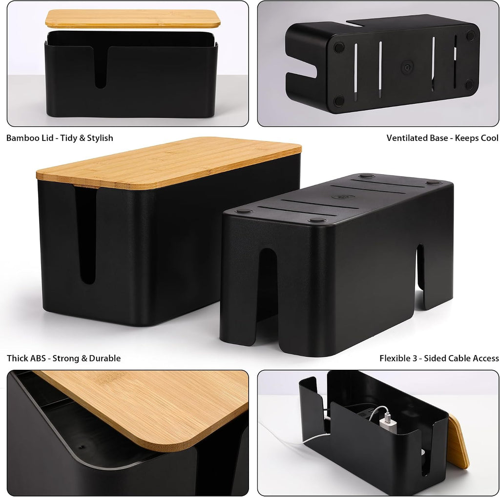 ZhiYo 2 Pack Cable Management Box, Large & XL, Power Strip Organizer, Black