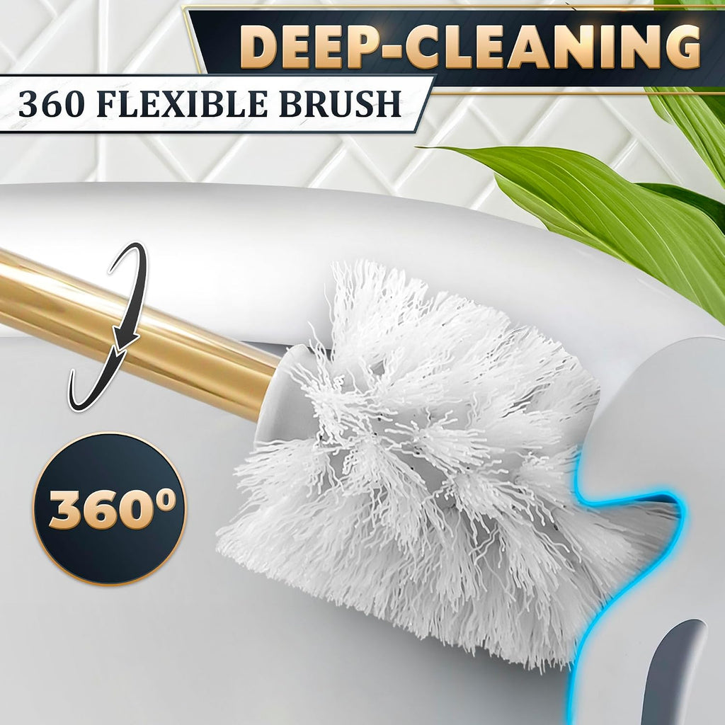Gold Toilet Brush and Holder Set, Wall Mounted, Crystal Clear Glass Bowl