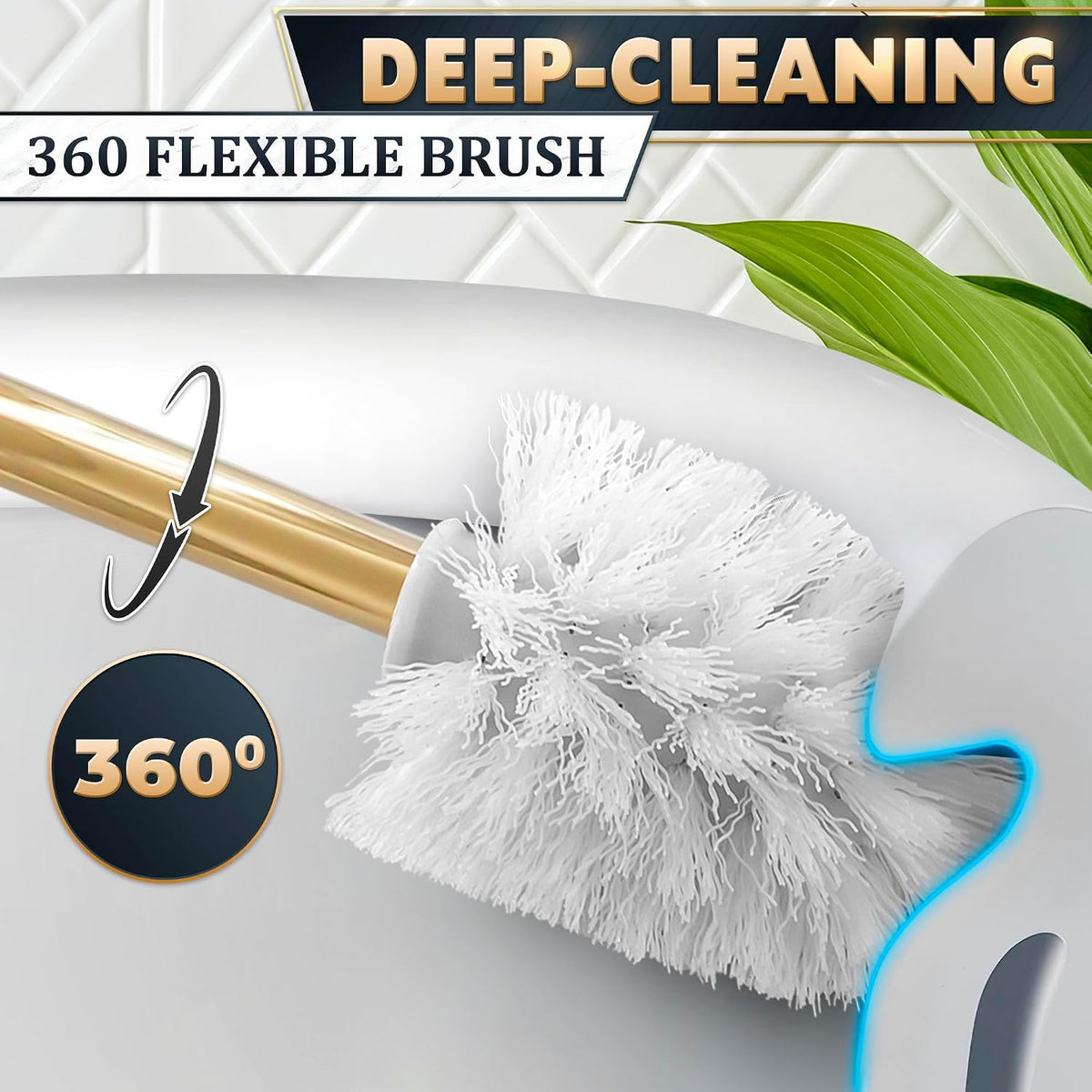 Gold Toilet Brush and Holder Set, Wall Mounted, Crystal Clear Glass Bowl