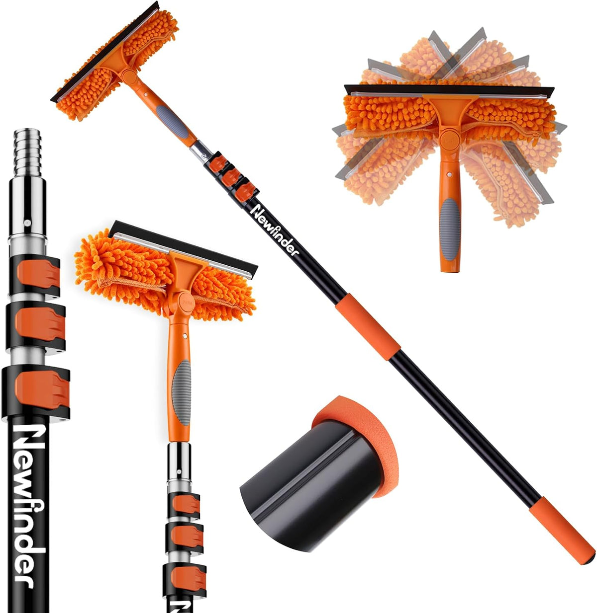 20FT High Reach Window Washer & Squeegee with 4-12FT Grooved Extension Pole