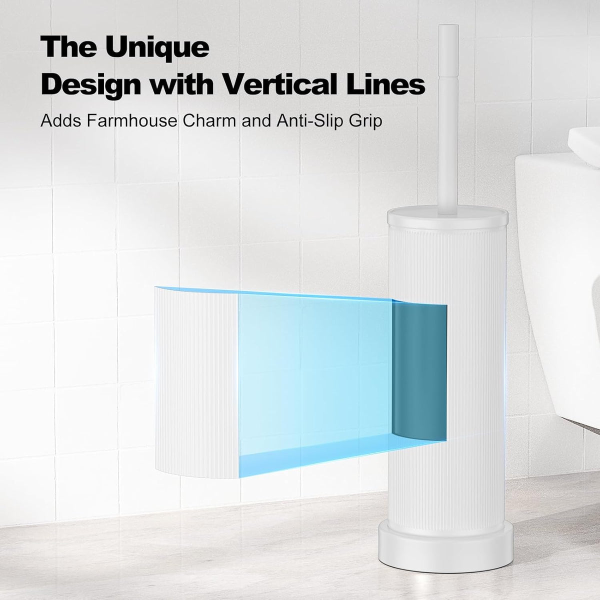 Metal Vertical Grain Toilet Bowl Brush and Holder Set Scrubber White