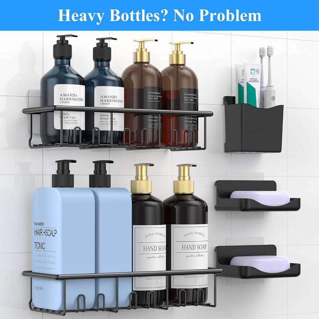 5 Pack Rustproof Shower Caddy, Adhesive Bathroom Shelf, Black