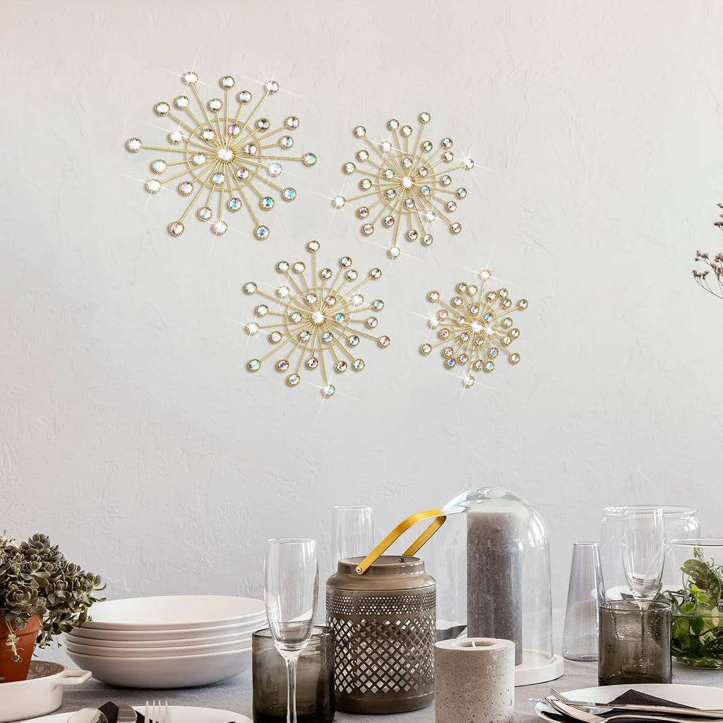 Blulu 4 Pcs Starburst Whimsy Wall Decor, Bling Metal Wall Art