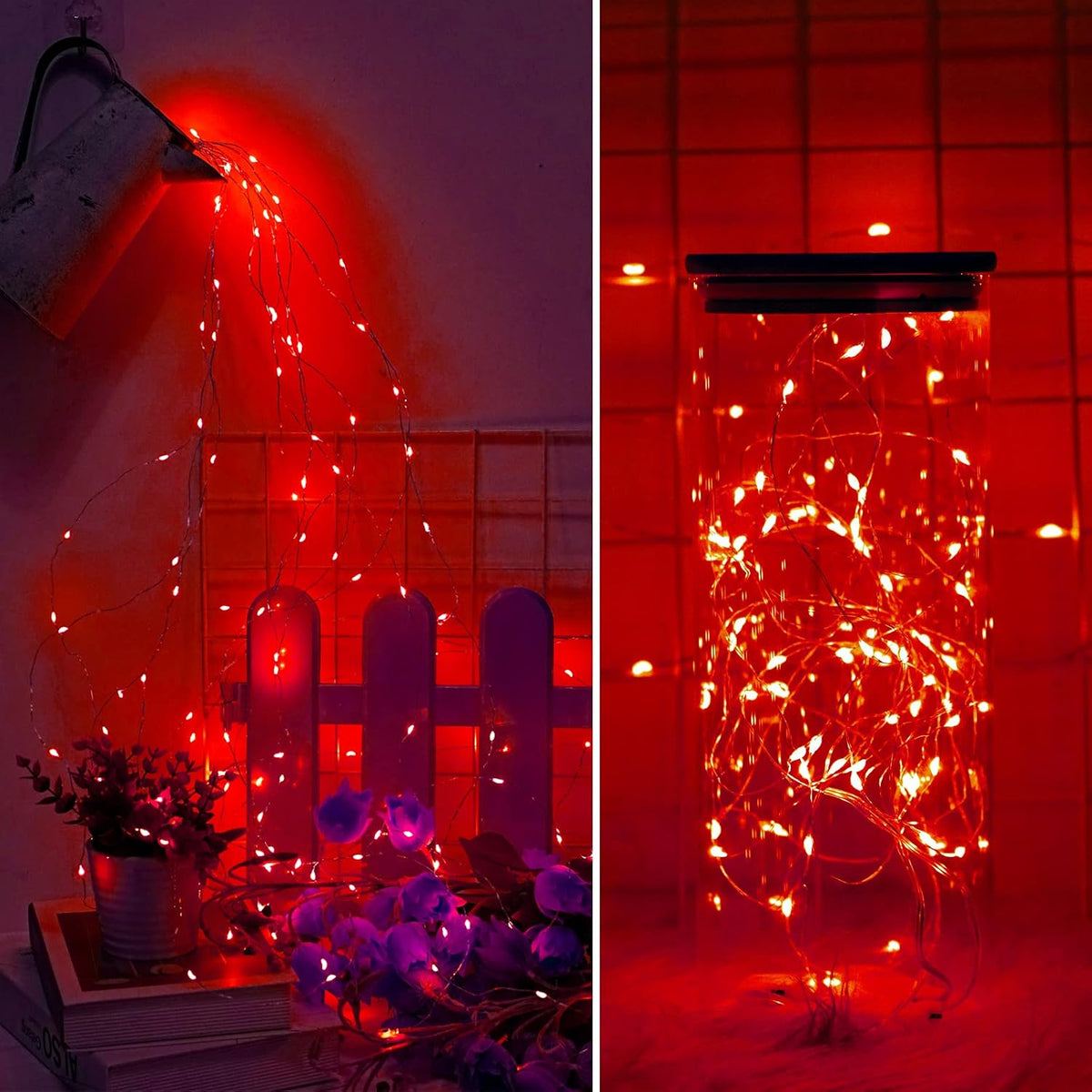 SmilingTown Battery Operated Fairy String Lights 24 Pack 20 LED 7.2ft Starry Firefly Copper Wire for Wedding Party Table Centerpiece Halloween Christmas Decorations (Red)