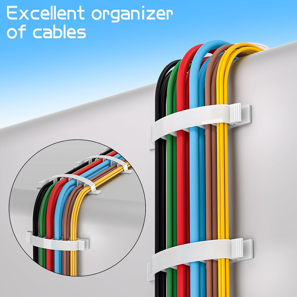 XHF 30pcs Adhesive Cable Wire Clips white, Outdoor Cable Management Wire Organizer Cord Holder for Under Desk, Car, Wall, TV PC Ethernet Cable