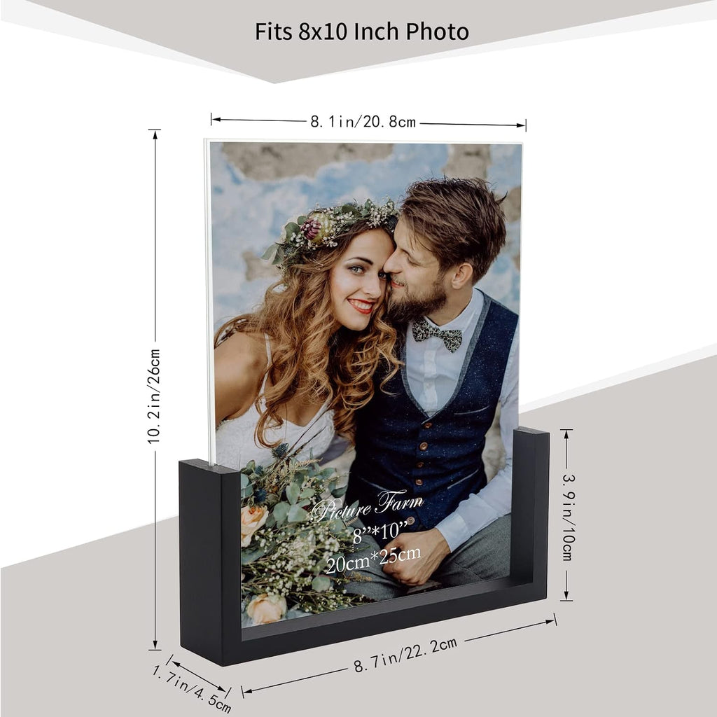 PETAFLOP 8x10 Picture Frame Set of 2, Black Rustic Wooden Photo Frames 8 by 10 Inch with HD Glass, U Shaped Double Sided Menu Holder Sign Card Stand for Tabletop Display