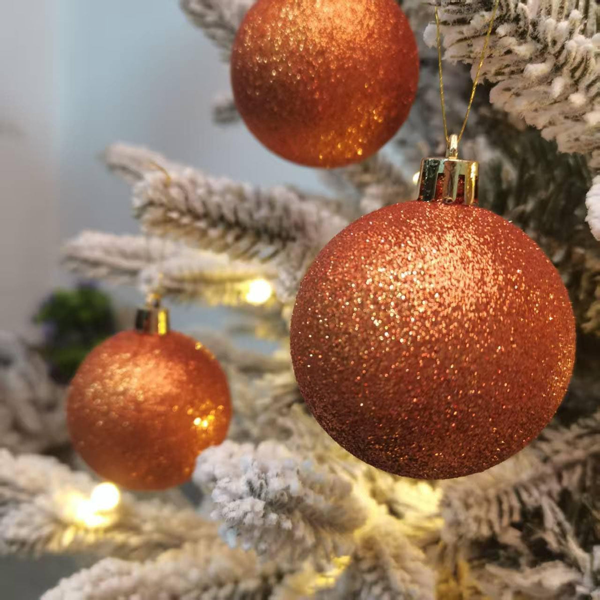 YYCRAFT Glitter Orange Shatterproof Christmas Ornament 6cm Unique Color Ornament for Holiday Decor Wreaths Garlands Box Set (9 Pack,Orange)