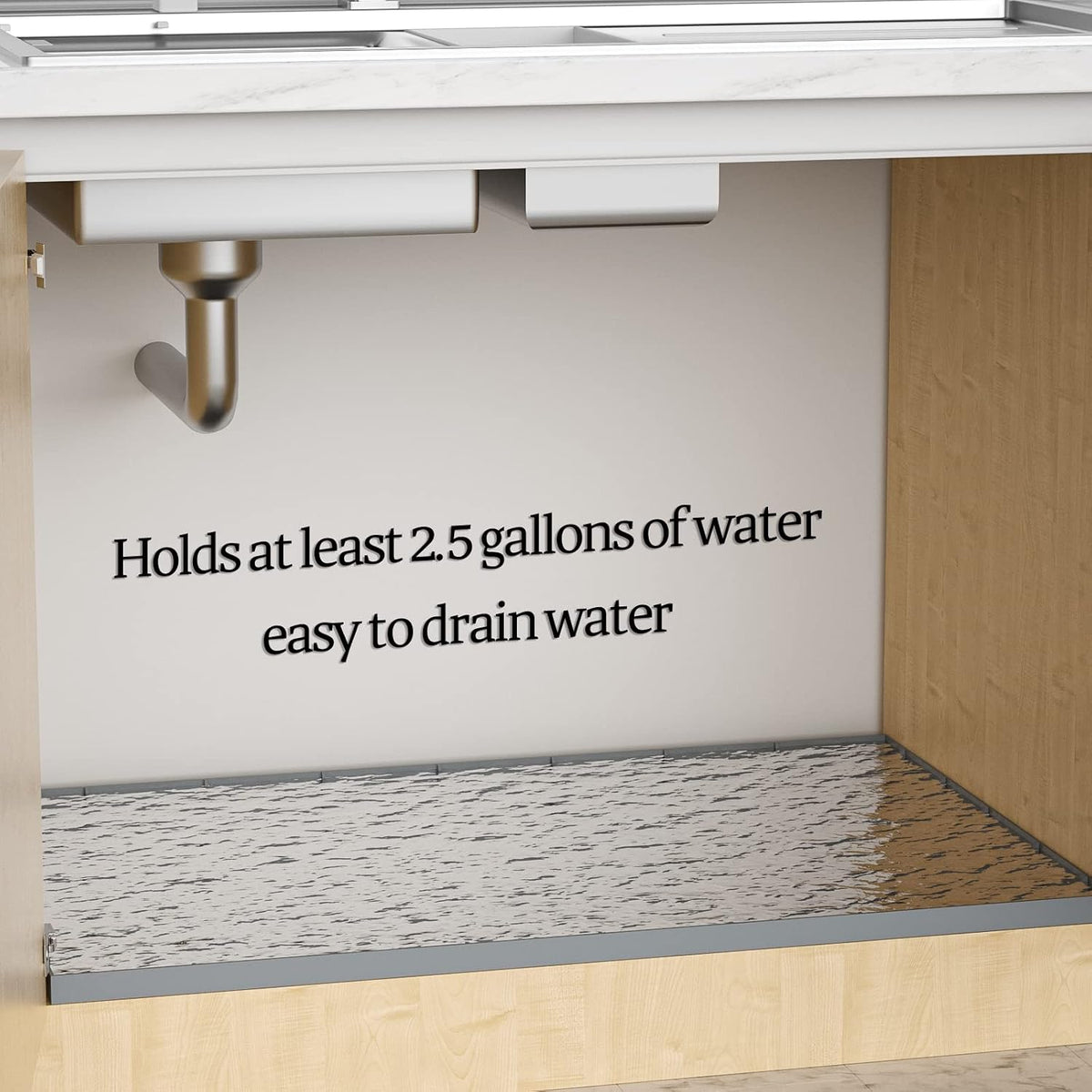 Under Sink Mat Waterproof for 36" Cabinet, Kitchen Rubber Mat, Holds Over 3.3 Gallons Liquid, Carbon Cabinets Leak Protector, Bathroom Sink Line Drip Tray, Gray 35x22.5 inch