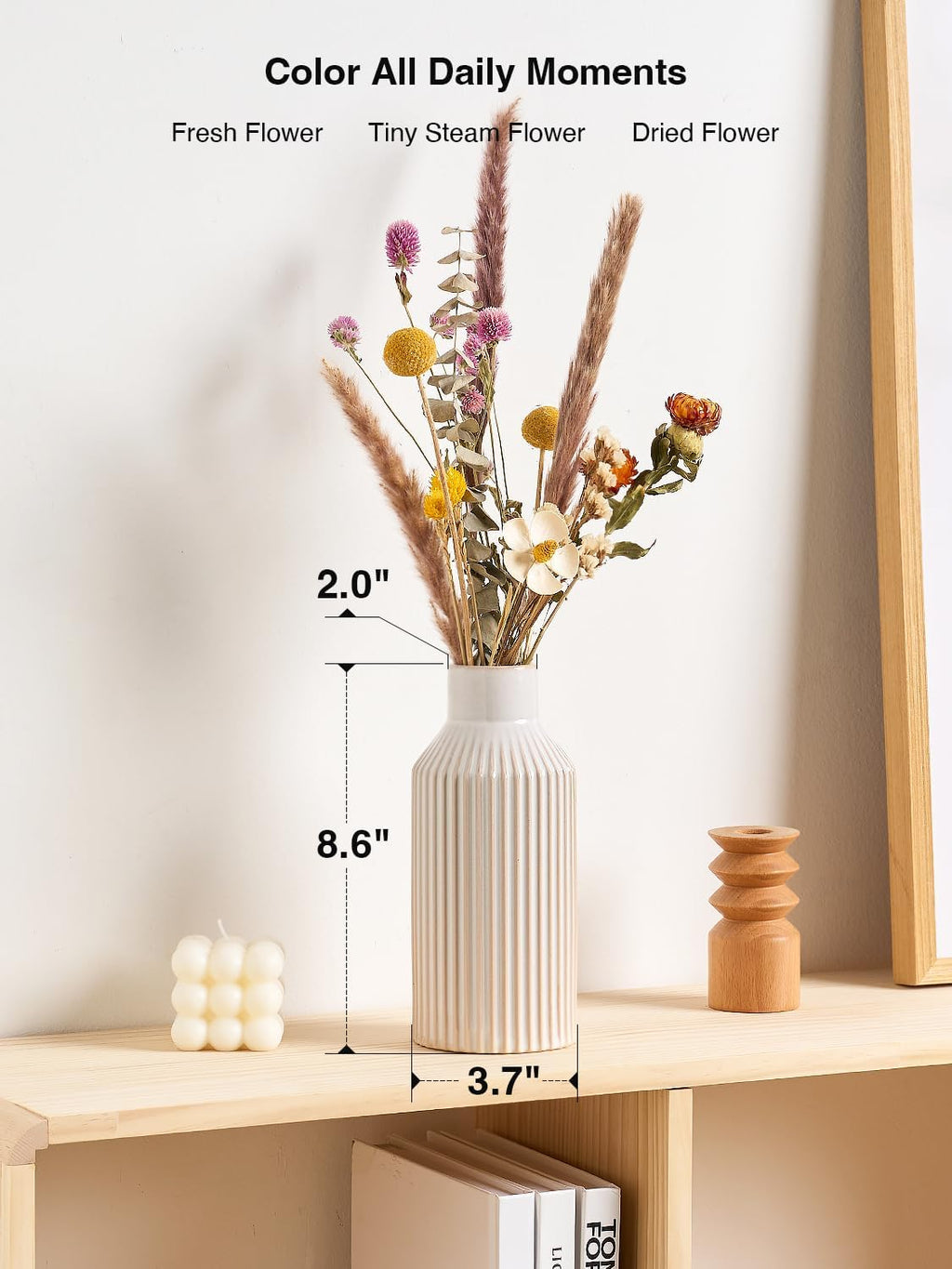 STHIE 8 Inches Ceramic Flower Vase, White Vases for Centerpieces