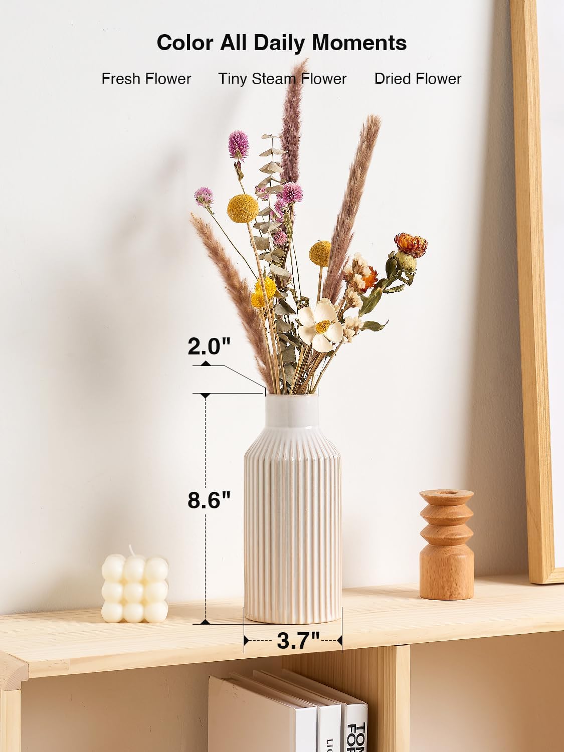 STHIE 8 Inches Ceramic Flower Vase, White Vases for Centerpieces