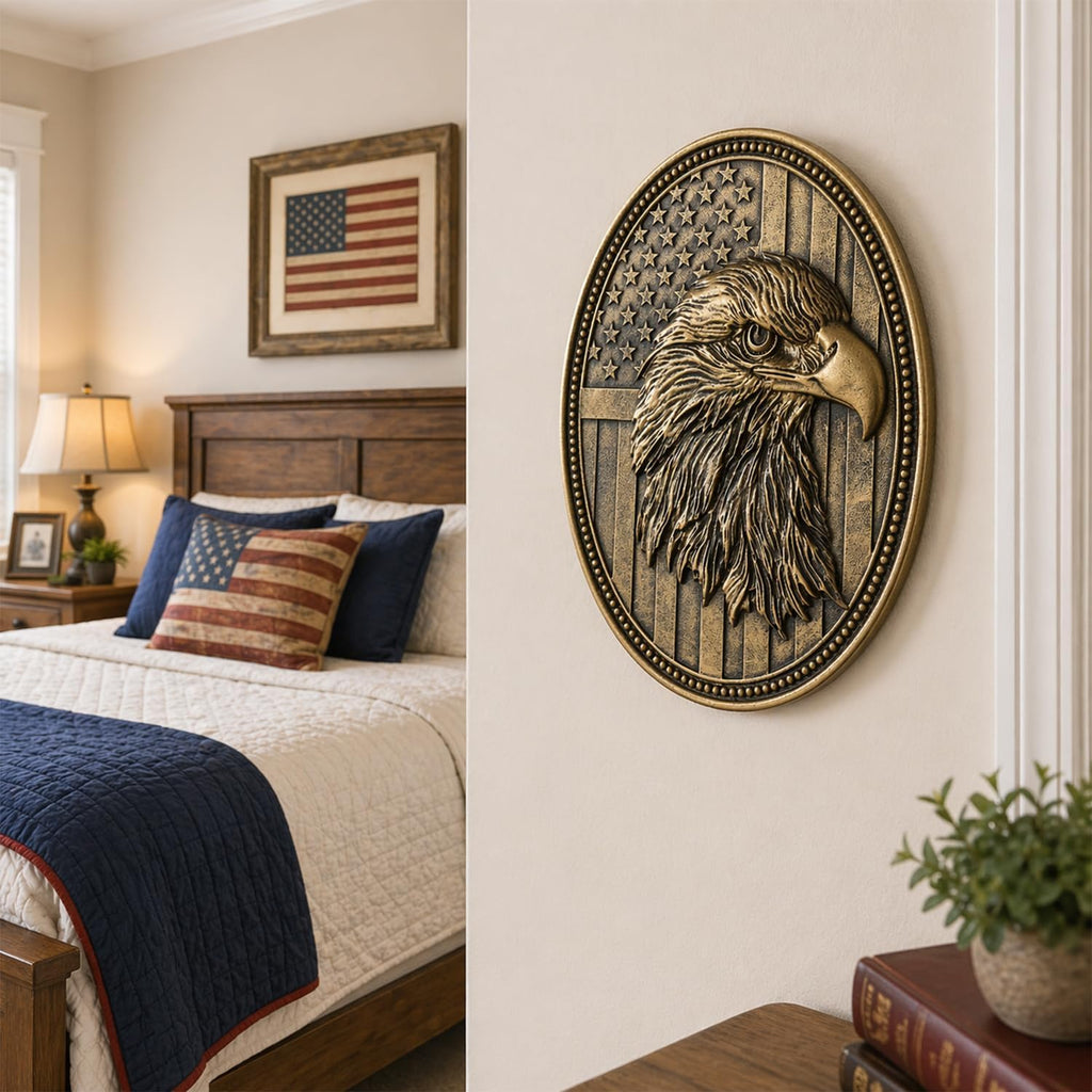 Vintage American Eagle Wall Sculpture, Antique Wall Decor, 4th of July Decor, Hand Painted Wall Decoration with Embossed Eagle Design, 250 Anniversary USA Decor, Patriotic Decoration for Bedroom Living Room Hallway, Housewarming Gifts