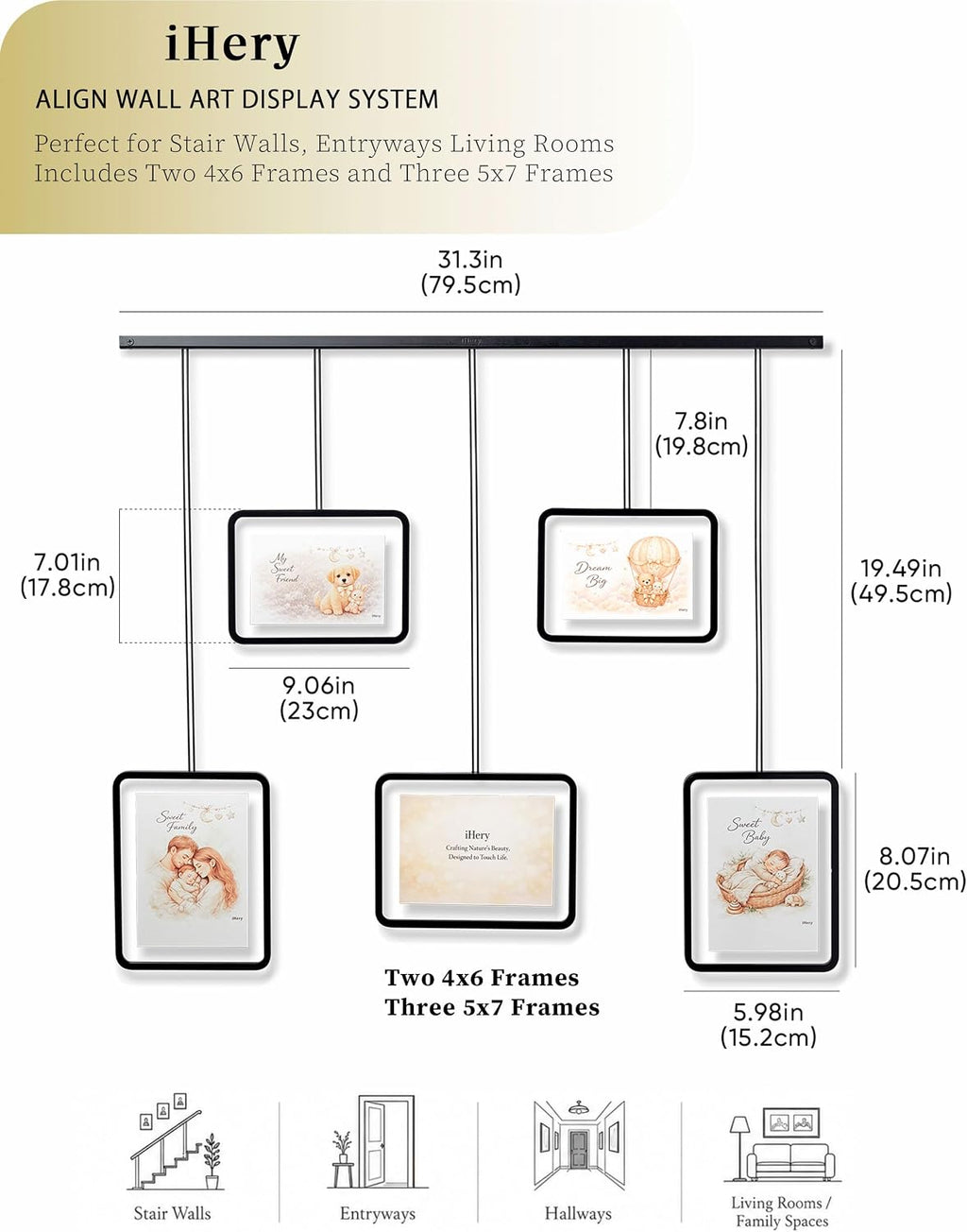 iHery ALIGN Magnetic Hanging Picture Frame Gallery Wall System Set of 5