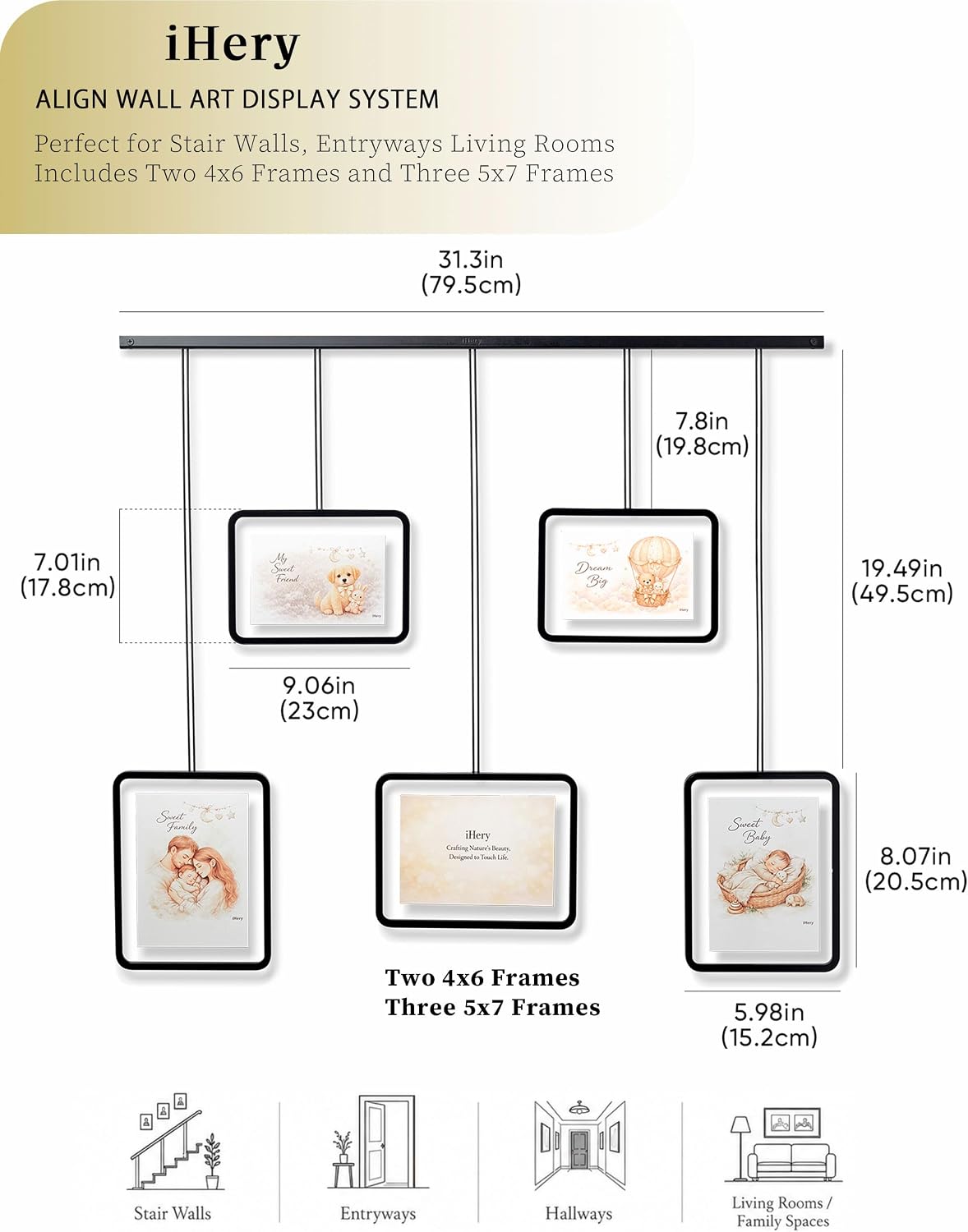 iHery ALIGN Magnetic Hanging Picture Frame Gallery Wall System Set of 5