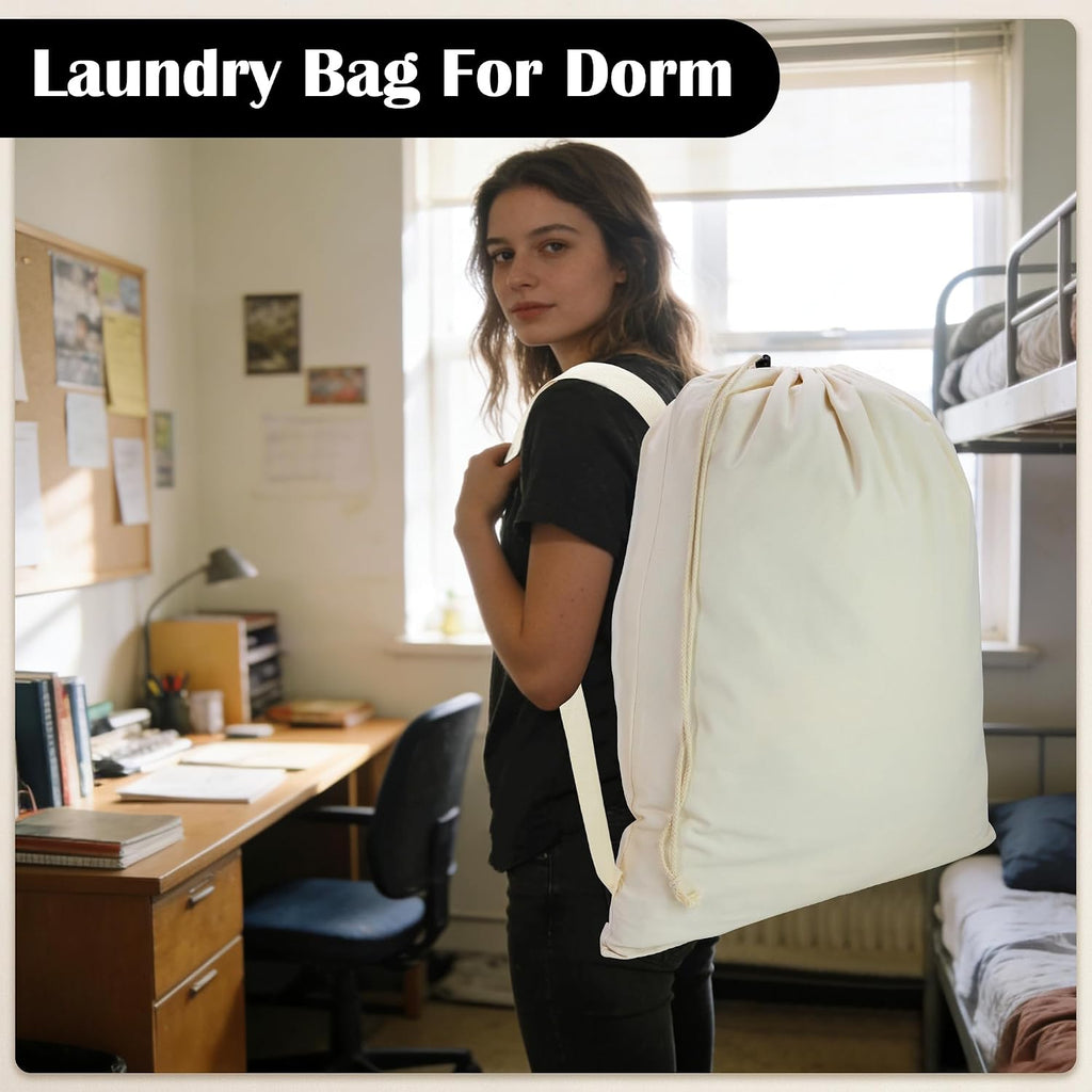 Canvas Laundry Backpack with Shoulder Strap & Drawstring,Beige, 23"W x 29"H