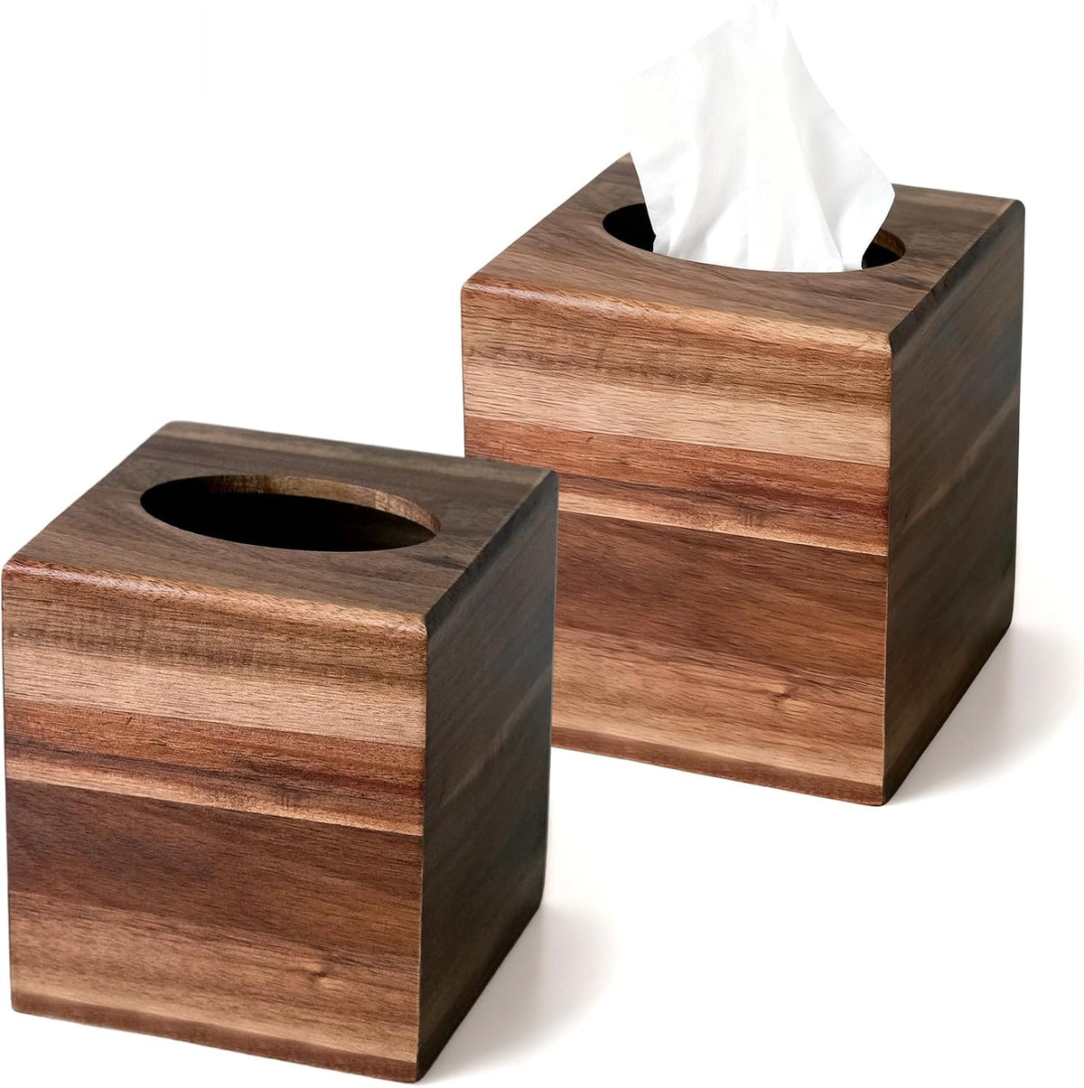 Acacia Wood Tissue Box Cover, Square Wooden Tissue Box Holder, 2 Pack