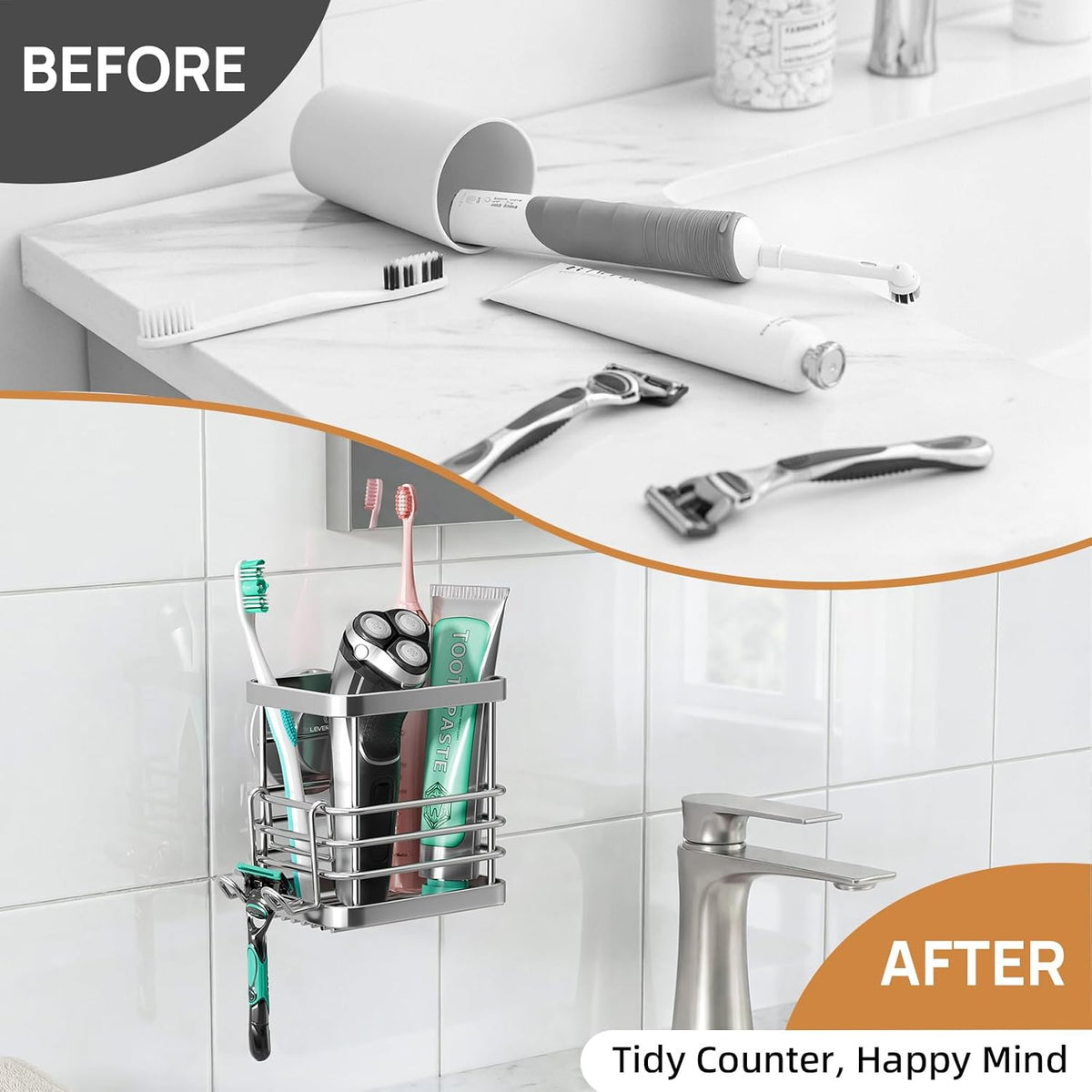 LEVERLOC Powerful Suction Cup Stainless Steel Toothbrush Holders, Silver