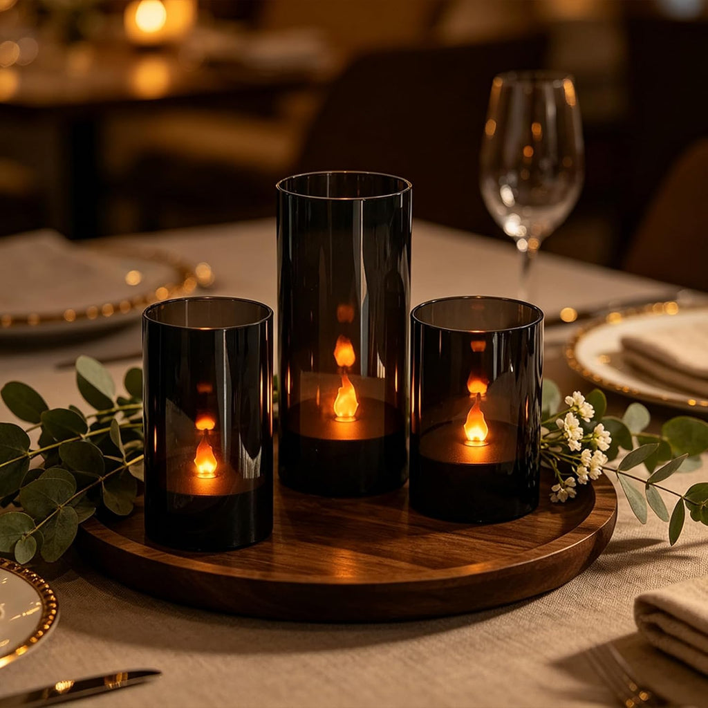 3Pcs Black Halloween Flameless LED Pillar Candles,Flame Light with Remote