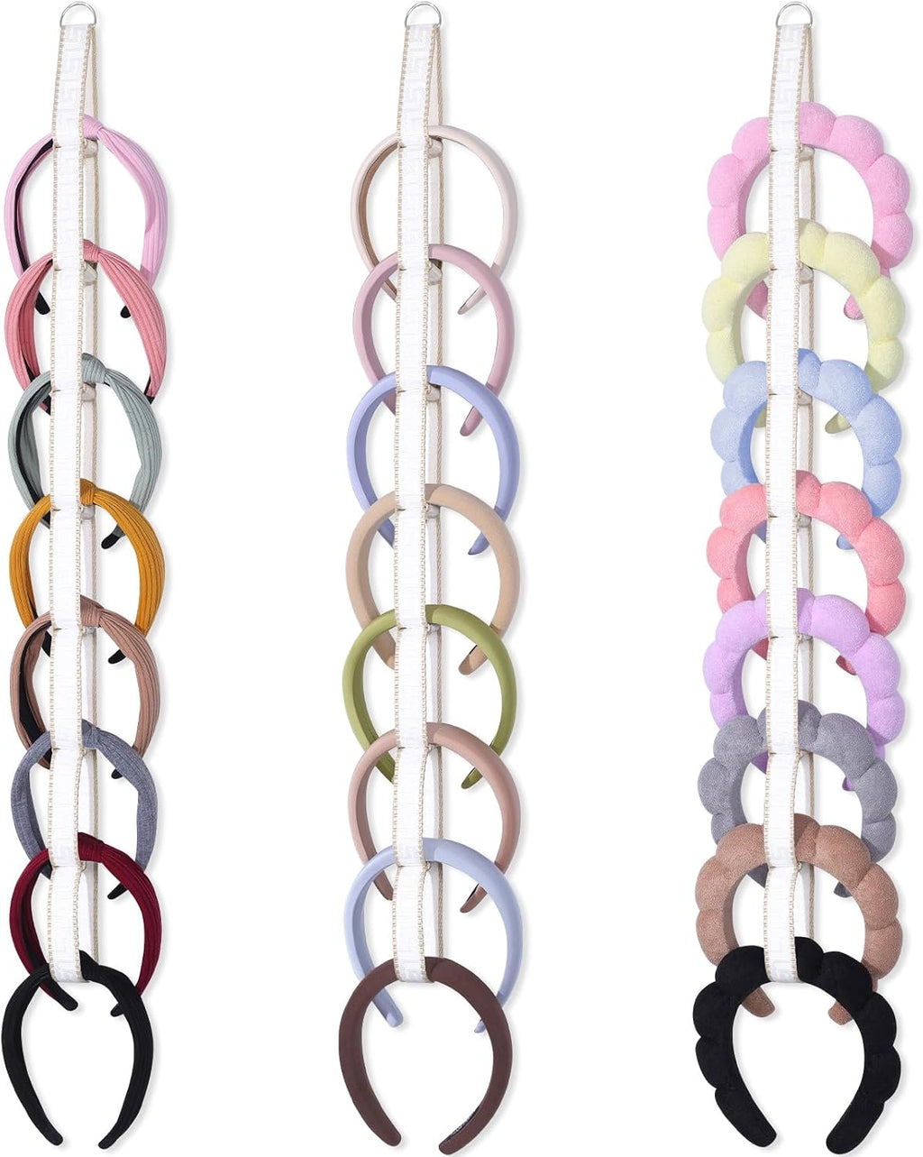 3 PCS Headband Holder Organizer for Girl,Hanging Hairband Storage for Women,Brown Hair Hoop Display Hair Accessories Organizer Bedroom College Dorm Decor (Cream textured)