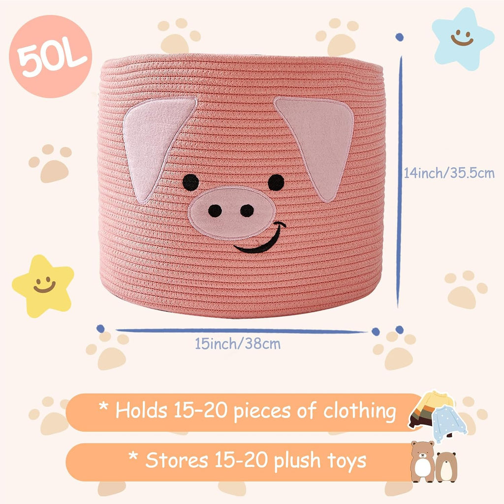 OMERAI Animal Shaped Woven Rope Cotton Storage Basket with Handles