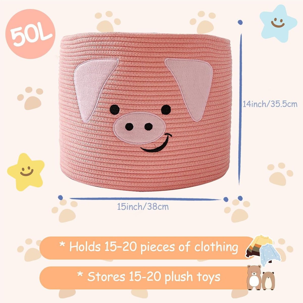 OMERAI Animal Shaped Woven Rope Cotton Storage Basket with Handles