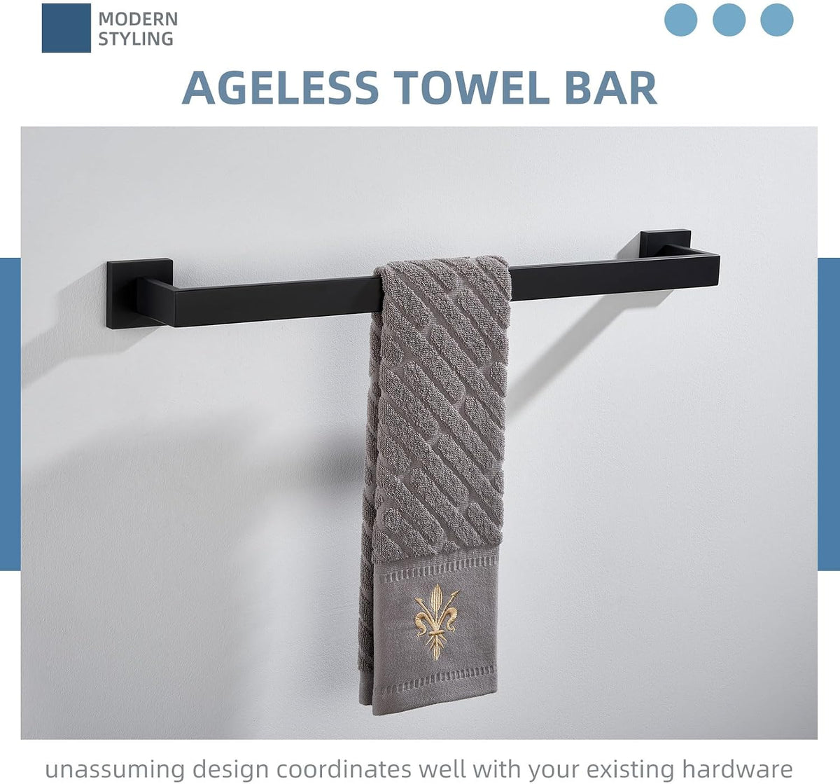 Angle Simple 23.74 Inches Towel Bar, Bathroom Towel Holder, Matte Black