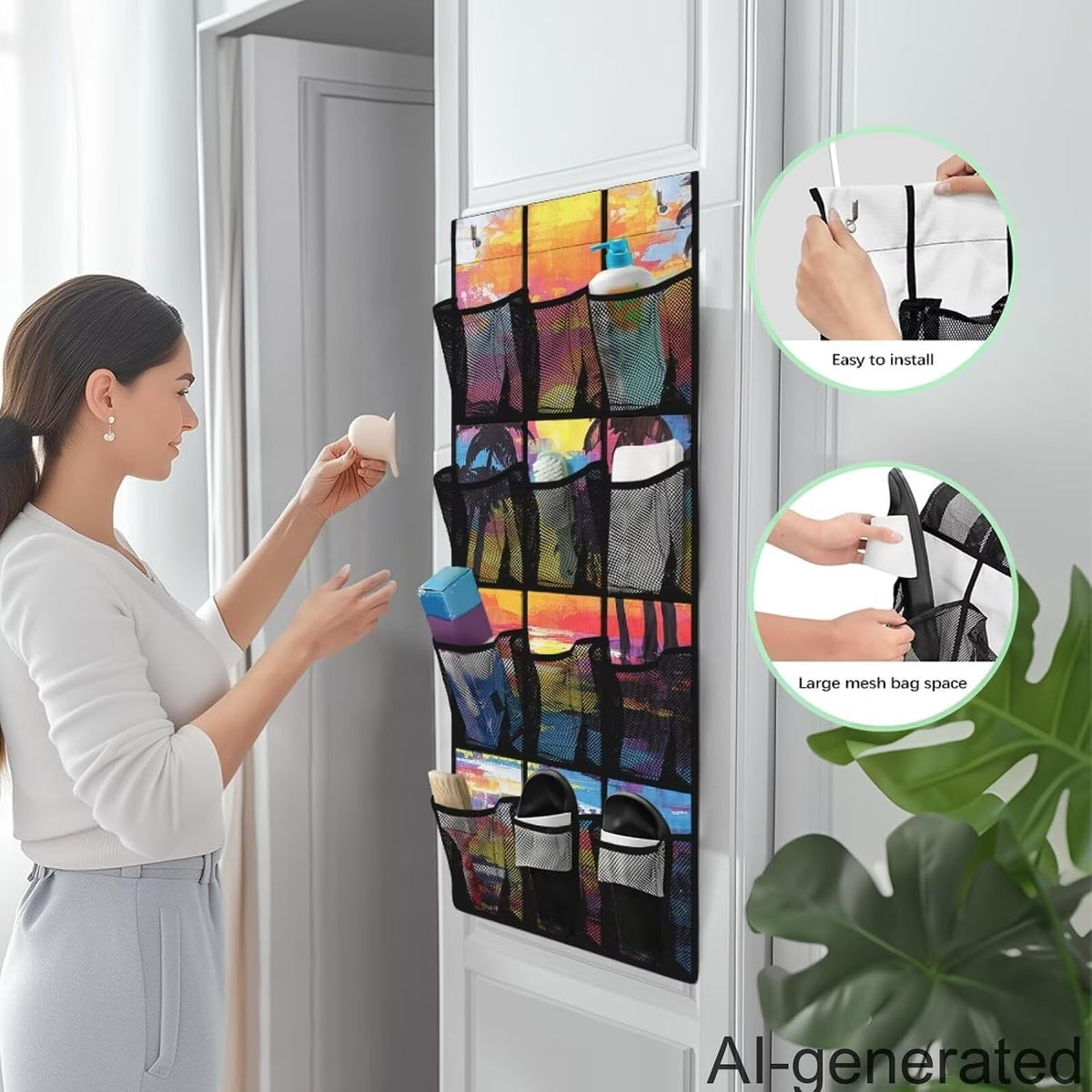 Colorful Sunset Over The Door Shoes Organizers,Behind Door Shoes Hang Holder Rack,Storage for Small Spaces