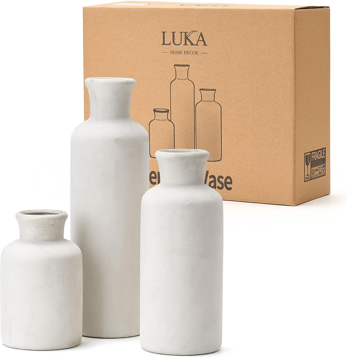 Vintage Ceramic Vase Set of 3,Antique-White Terracotta Vases for Home Decor