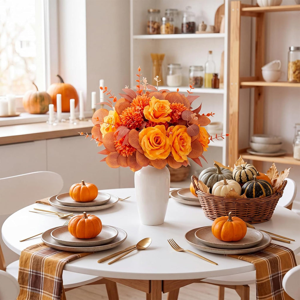 Yinder 120 Pcs Orange Artificial Eucalyptus Stems and Faux Flowers, Fall