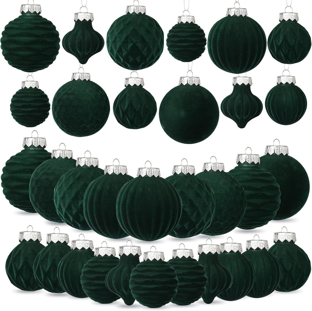 ZenNex 25Pack Velvet Xmas Ball Ornaments for Christmas Tree, Emerald Green