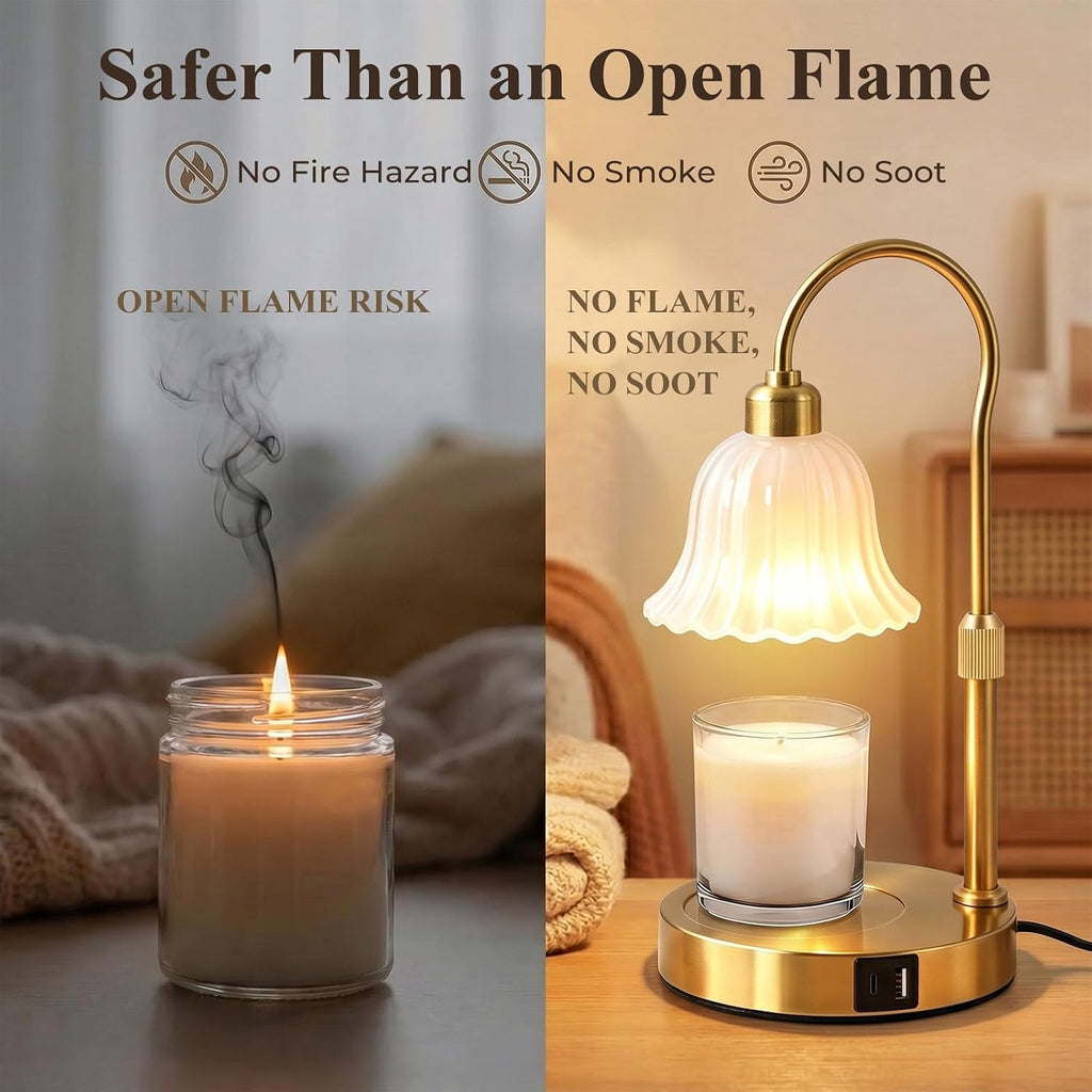 DomeStar Gold Candle Warmer Lamp, Flower Wax Melt Lamp with Timer