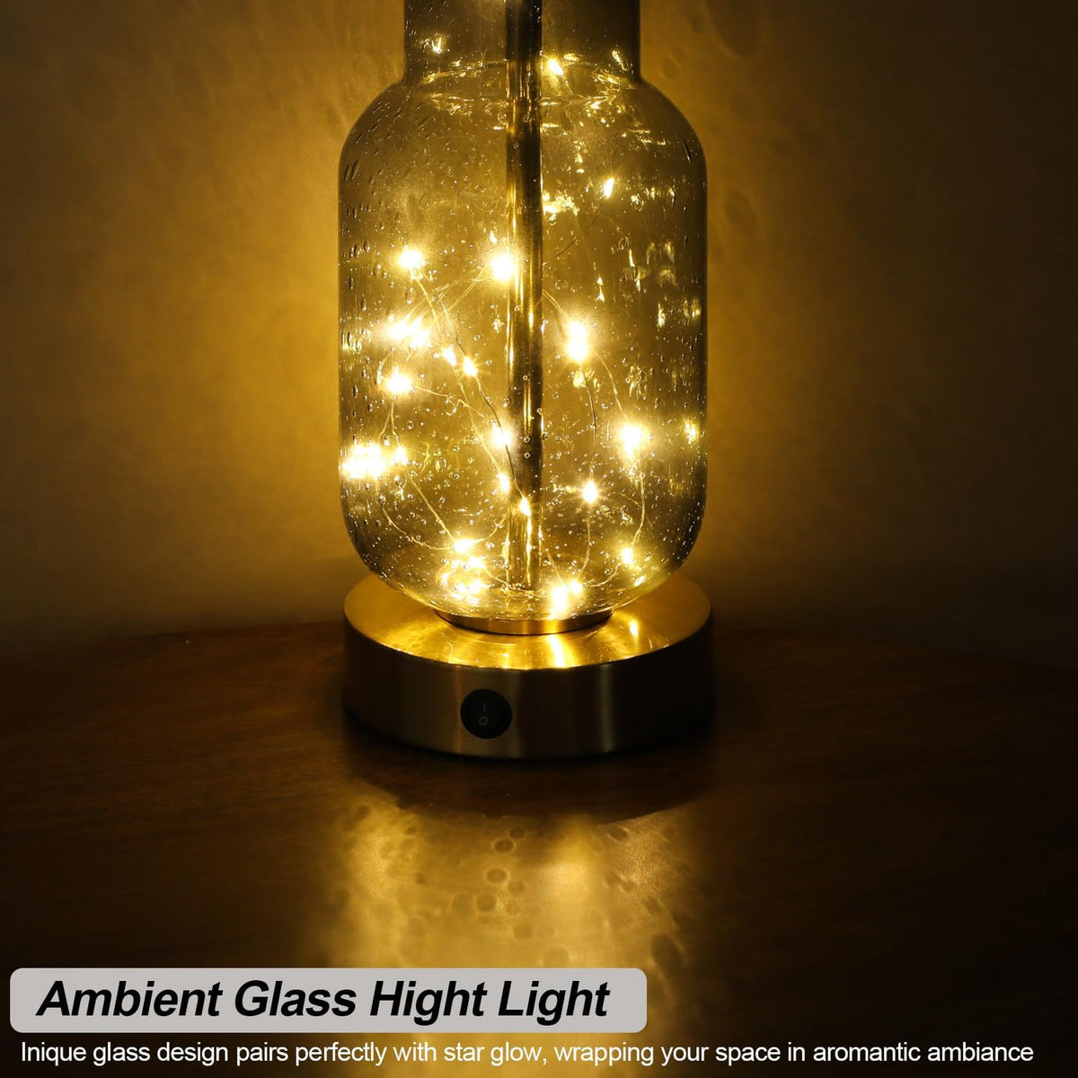 Oneach 22" Glass Table Lamps Set of 2 with LED Nightlight for Bedroom, Gray