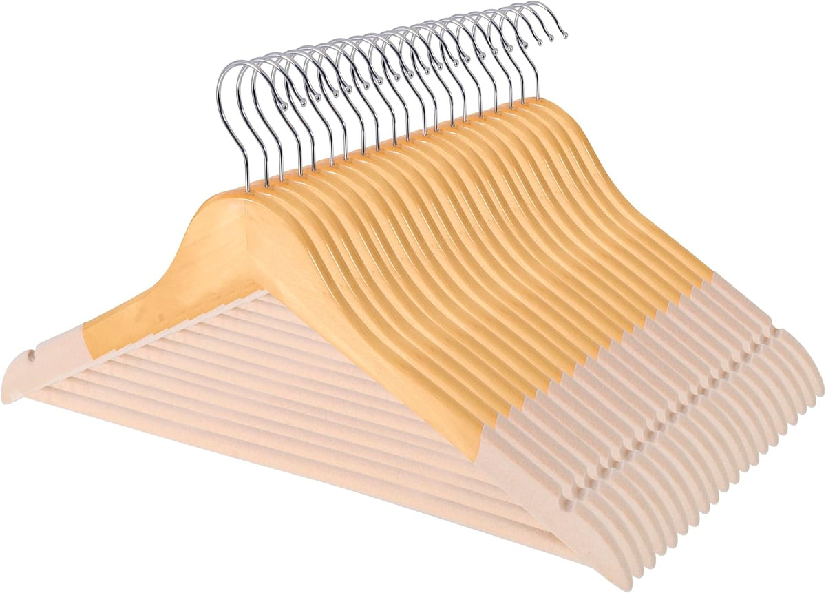 Wooden Hangers, 20 Pack, Non-Slip Velvet for Pants, Coats