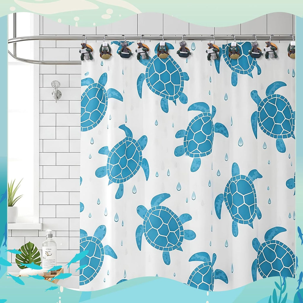 Amyhill 12 Pcs Turtle Shower Curtain Hooks, Nautical Stainless Steel