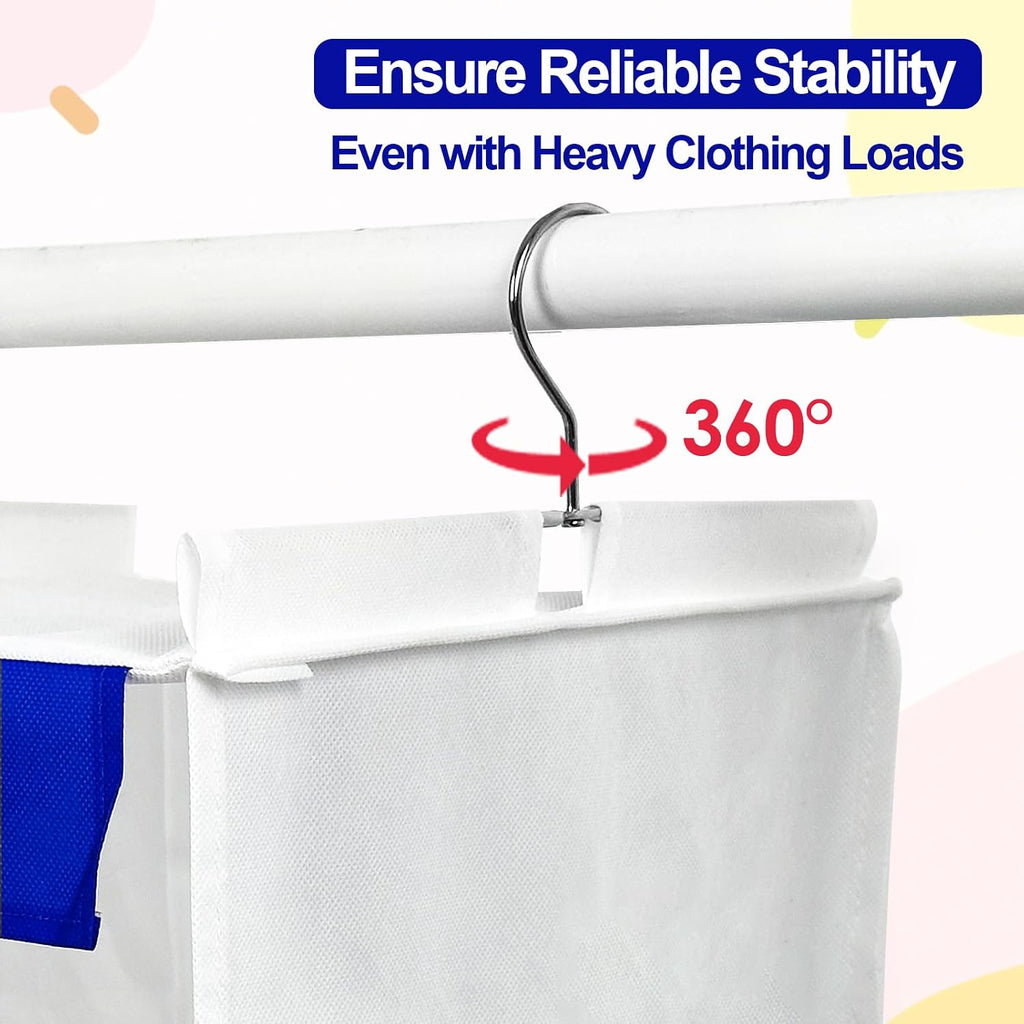 homyfort Weekly Clothes Organizer for Kids, 6-Shelf Hanging Closet Organizer with Colorful Labels, Space Saving Design with 2 Pockets, Daily Hanging Closet Shelves for Kids Room Storage, White