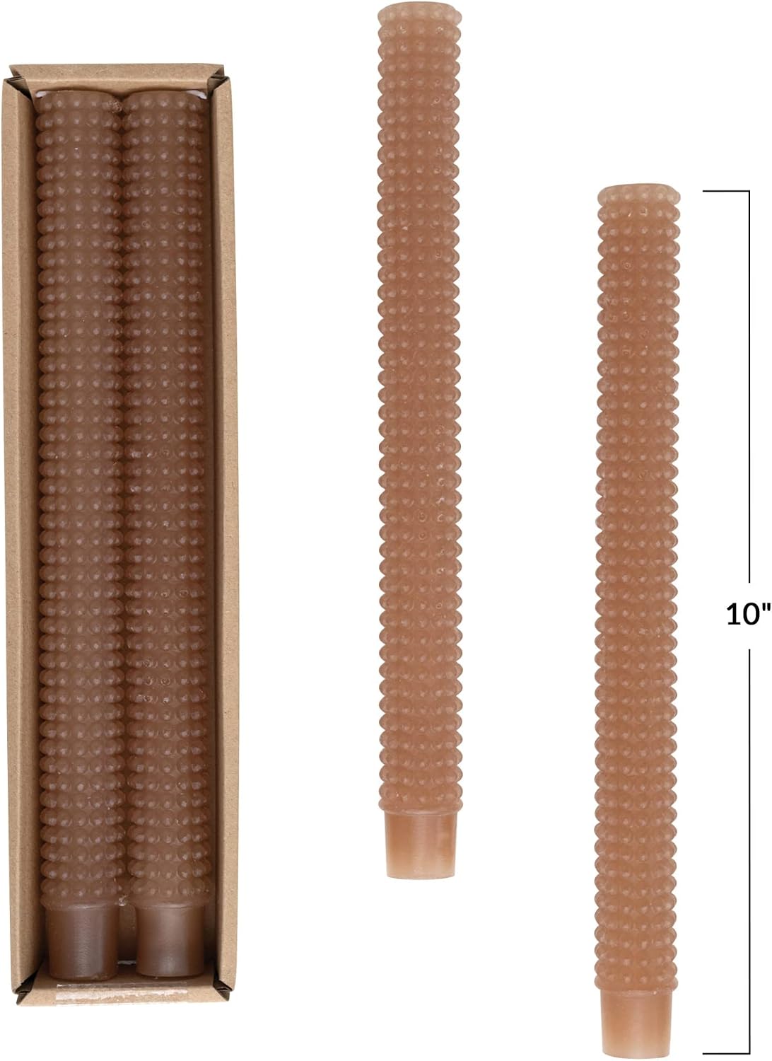 Creative Co-Op Unscented Hobnail Taper Candles in Box, Set of 2, Cappuccino