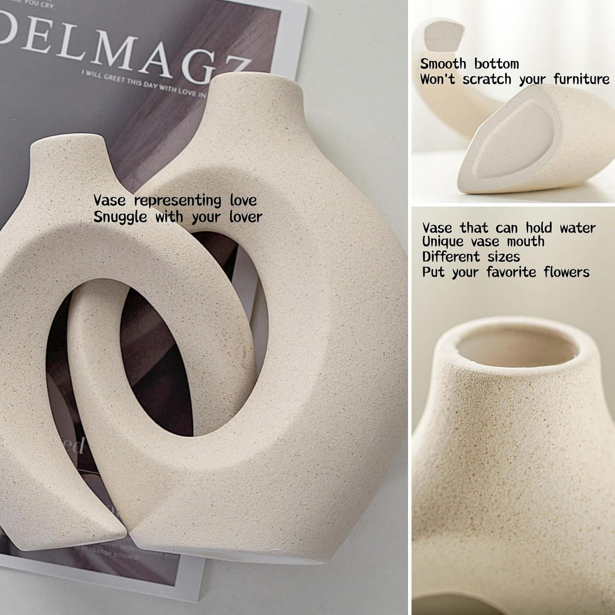 Liotww Snuggle Hollow Ceramic Vase 8.4" Hug Donut Decorative Vase Set of 2