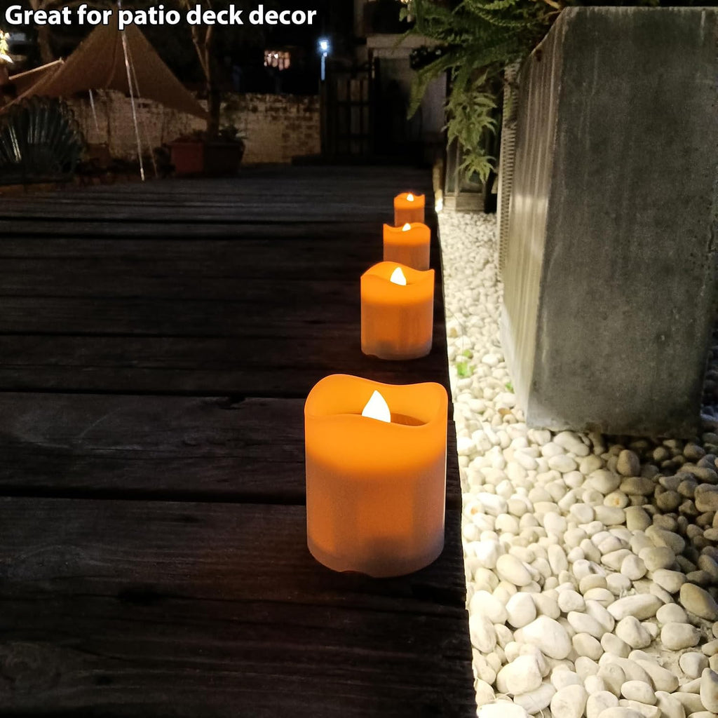 Solar Candles Outdoor Waterproof, 8pcs Rechargeable Dusk to Dawn Little Votive Candles, Flameless Flickering Solar Tea Lights for Patio Yard Deck Pathway Window Outdoor Lantern Decor (Warm Amber)