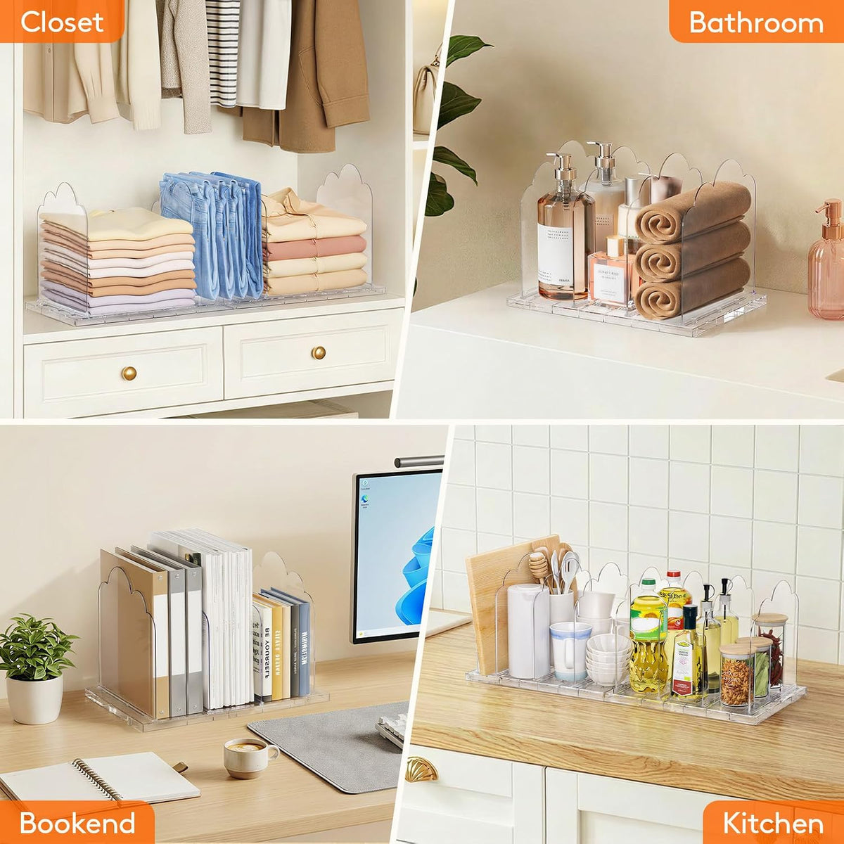 Lifewit Purse Organizer for Closet, 9.7" Tall Clear Handbag Shelf Dividers