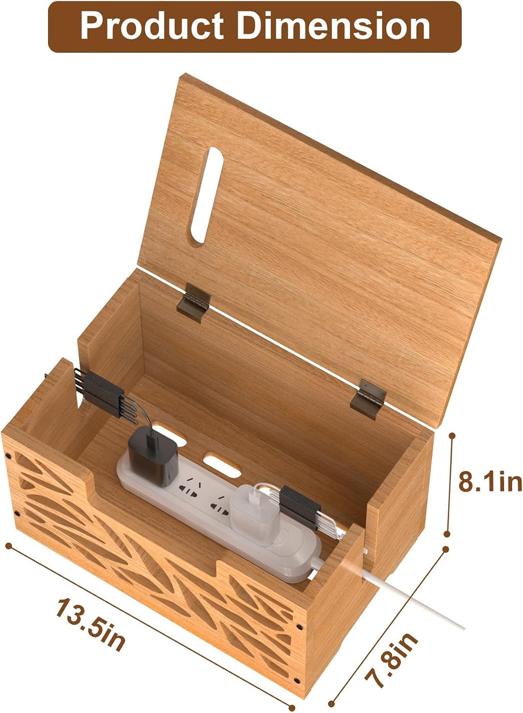 Large Cable Management Box, Wooden Cord Hider Box for Power Strip