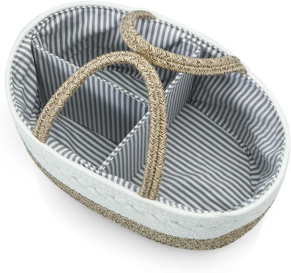 PandaEar Baby Diaper Caddy Organizer, Portable Nursery Storage Basket Cotton Rope Diaper Caddy for Baby Shower Gifts Newborn Infants -Brown