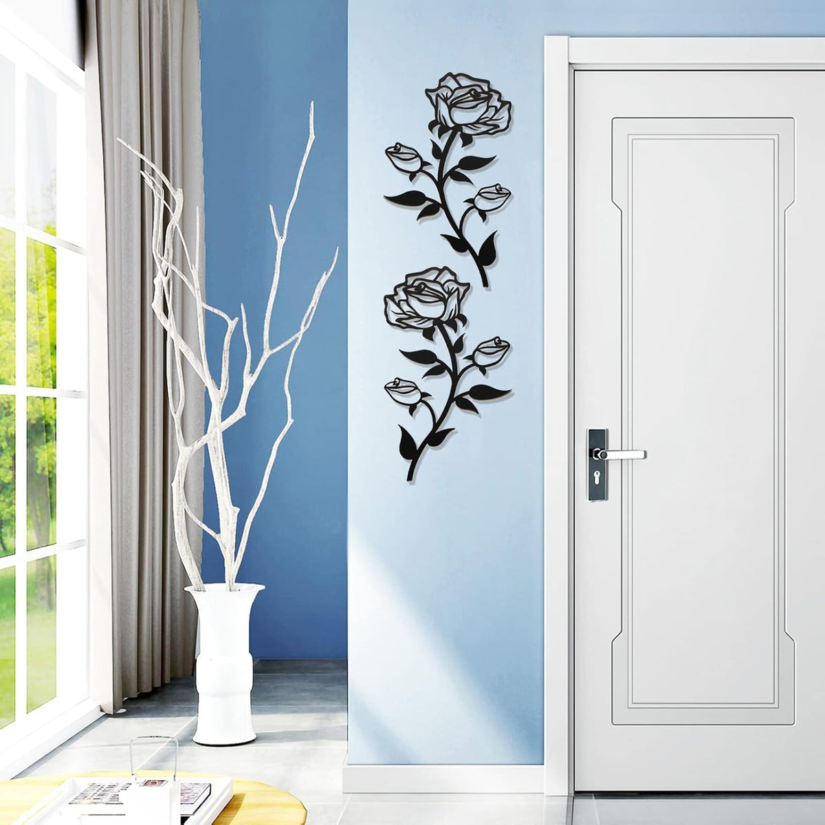 ESTART Large Rose Flower Wall Decor, 15“H Black Rose Flower Metal Wall Art