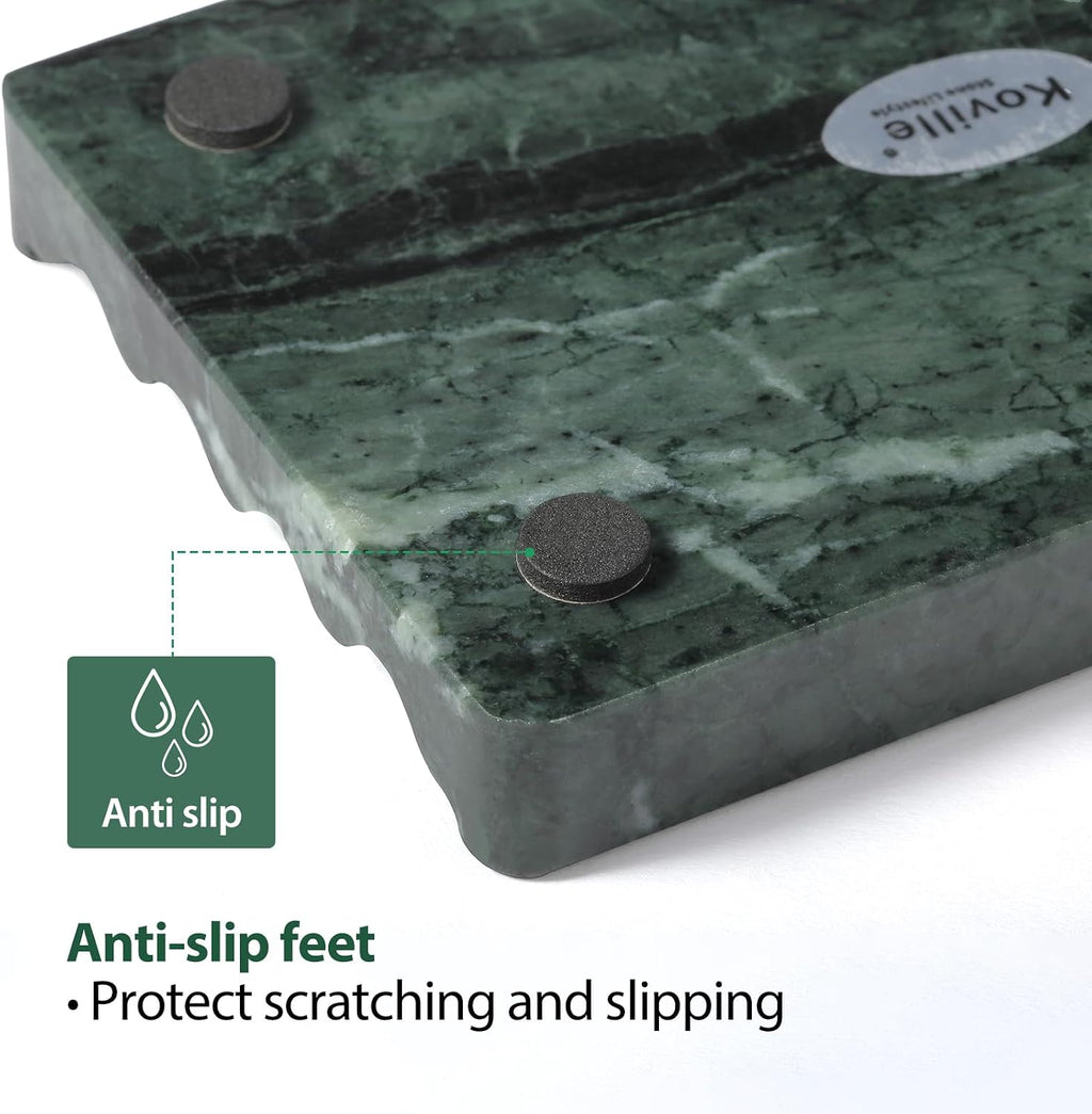 2PCS Koville Indian Natural Green Marble Soap Dish for Shower, Stone Soap Tray for Bathroom, Marble Bar Soap Holder for Sink, Stripe Grooves Soap Saver Sponge Holder