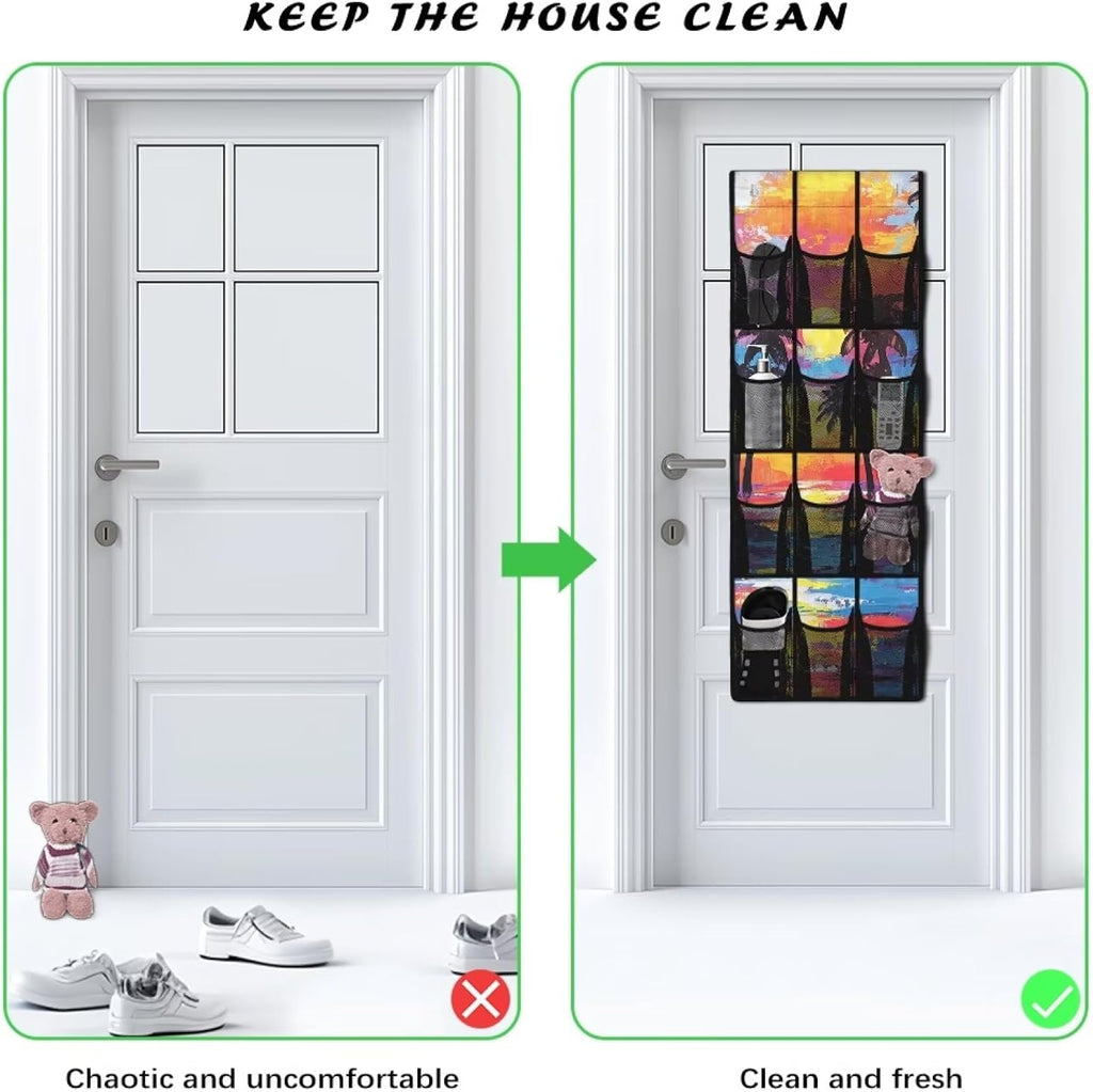 Colorful Sunset Over The Door Shoes Organizers,Behind Door Shoes Hang Holder Rack,Storage for Small Spaces