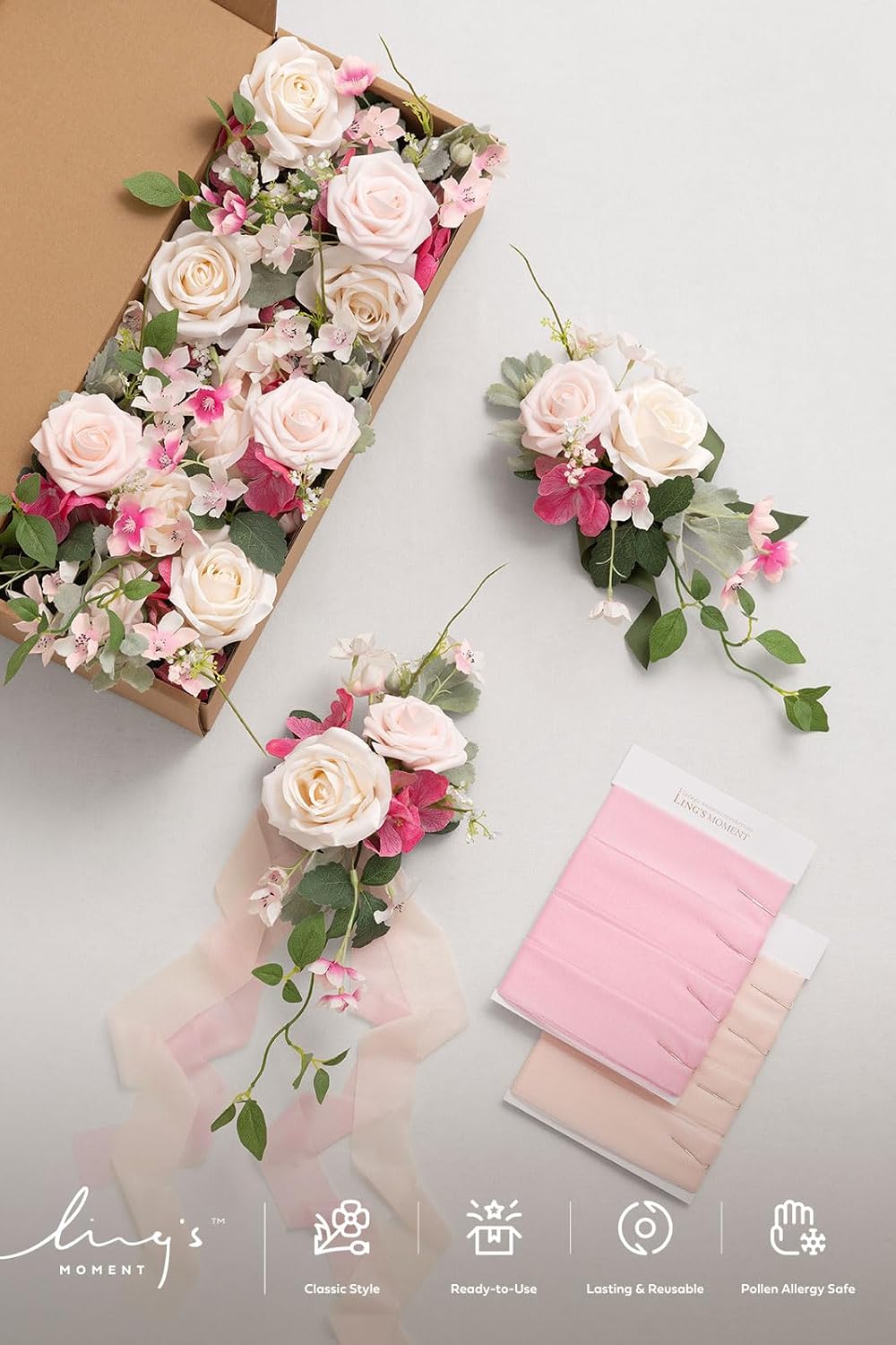 Ling's moment Pew Decorations for Weddings, Berry Pink Aisle Chair Flowers