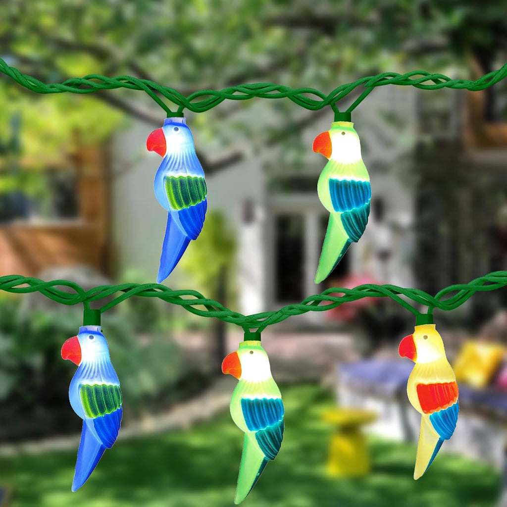 8.5FT Parrot String Lights, Outdoor Tropical Themed LED String Lights with 10 3D Multicolor Bird Lights, Plug in Hanging Fairy Lights for Tent, Party, Bar, Garden, Bedroom Decor