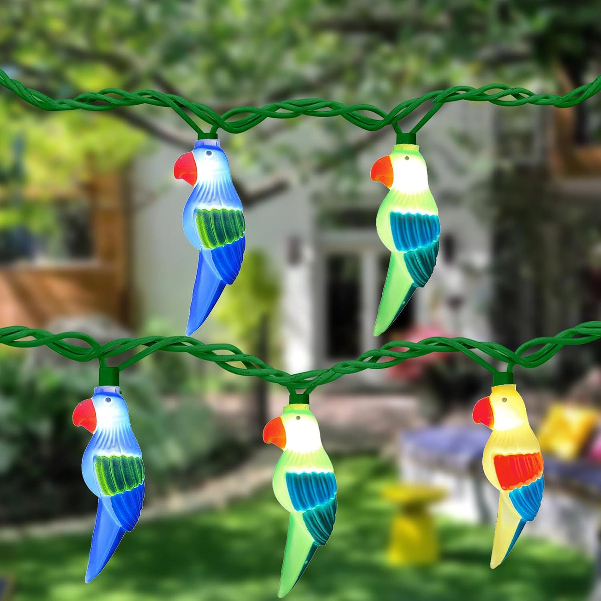 8.5FT Parrot String Lights, Outdoor Tropical Themed LED String Lights with 10 3D Multicolor Bird Lights, Plug in Hanging Fairy Lights for Tent, Party, Bar, Garden, Bedroom Decor