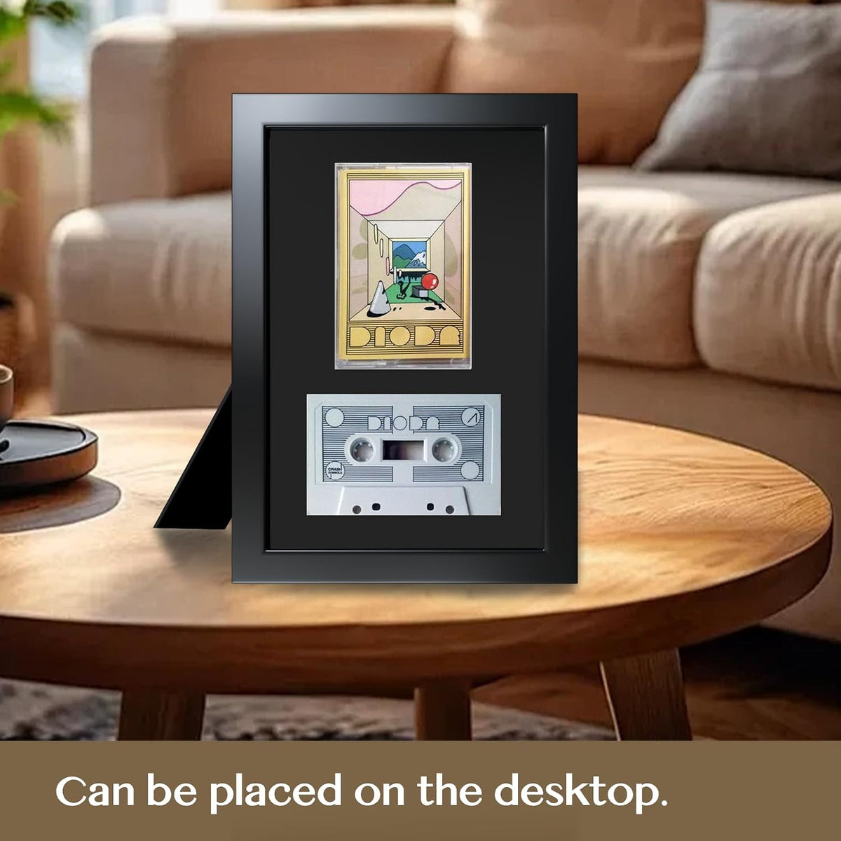 Cassette Tape Display Frame for Standard Case and Tape, Black Flocked EVA