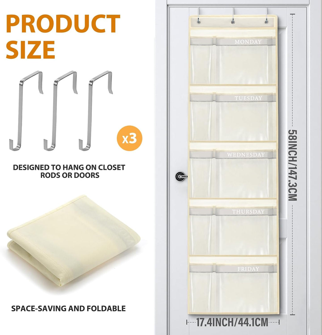 Weekly Kids Clothes Organizer Day of Week School Clothing Storage Monday to Friday Hanging Closet Organizer (2) (Yellow 2pcs)