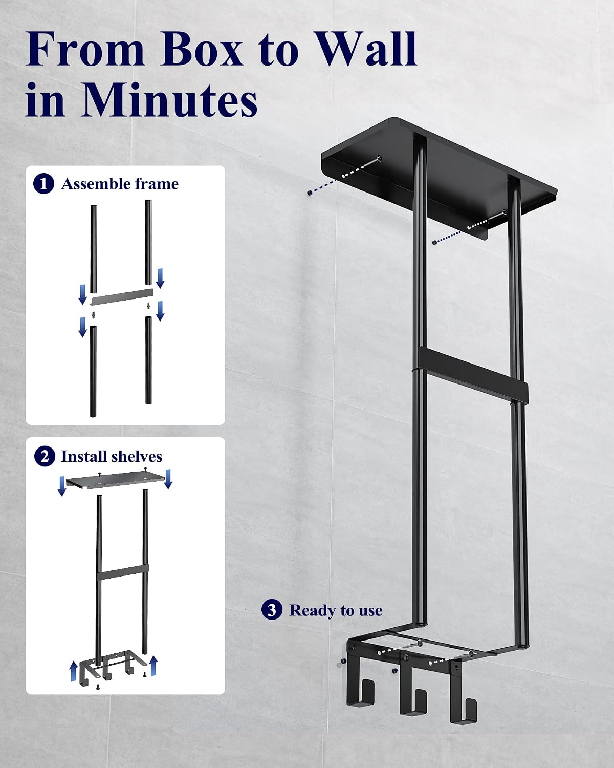 Kitsure Wall Mounted Towel Rack, Metal Towel Holder with Shelf, 29.3" H