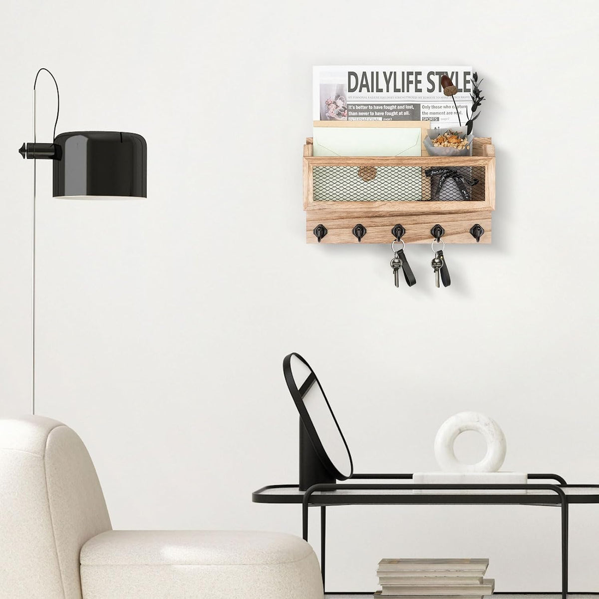 Nekon Mail and Key Holder for Wall Decorative, 11 Inch Mail Holder, Wood